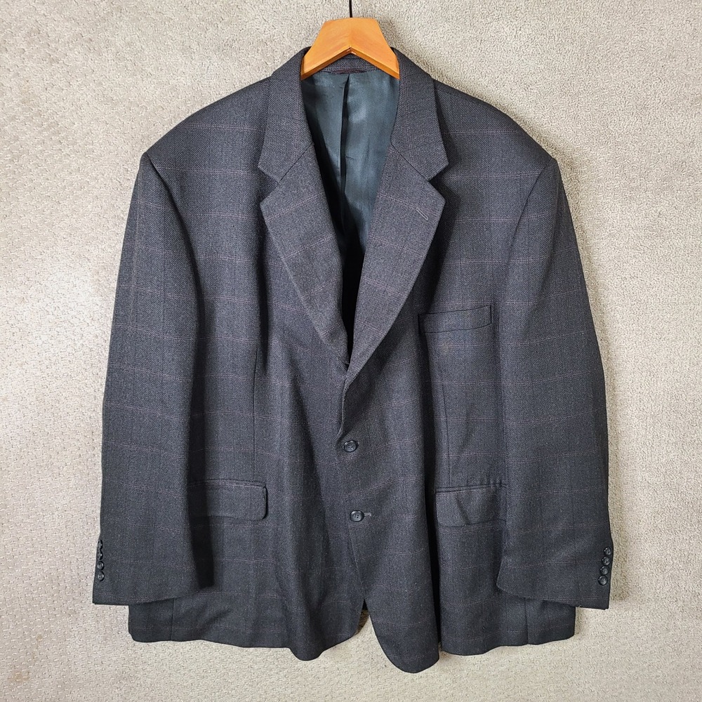 Alexander Lloyd Jacket Mens 60L Gray Charcoal Plaid Blazer Wool Blend 2 Button